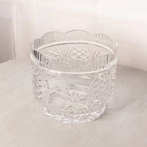 Large Heavy Crystal Scalloped Bowl with Etched Floral Details